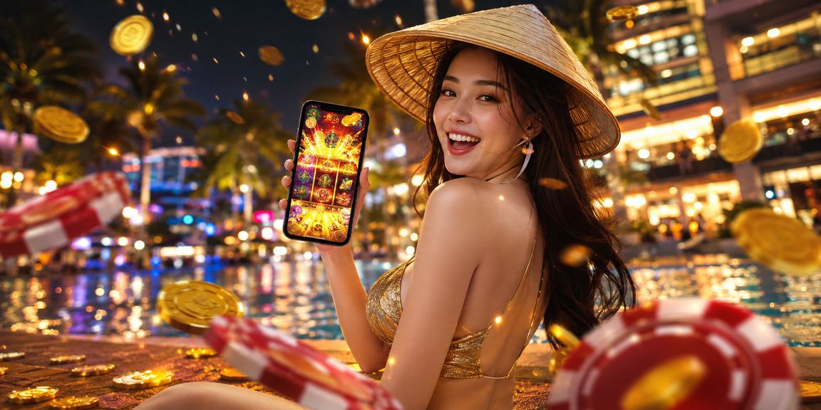 Người chơi trải nghiệm slot game trên điện thoại tại resort Phú Quốc